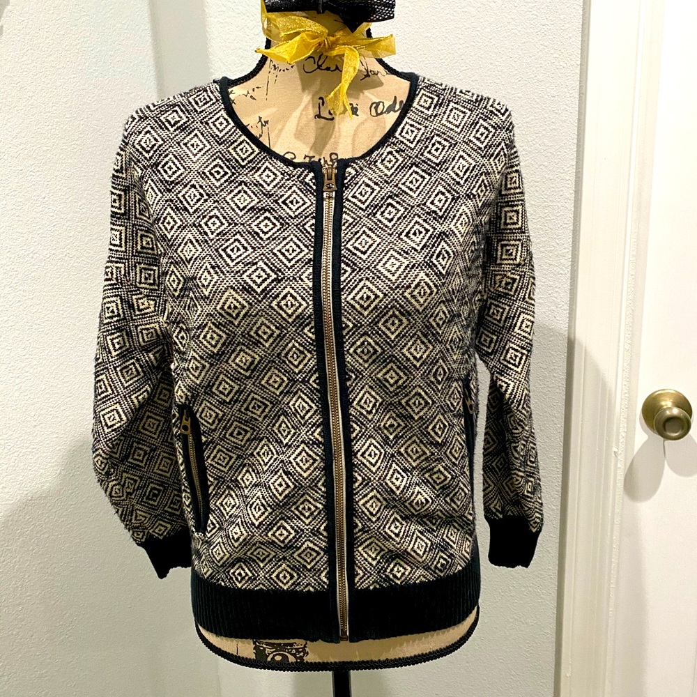 Lucky Brand Women’s Cream/Black Sweater Jacket - Small